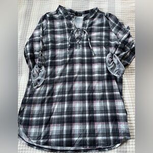 NWT’S Almost Famous Black and Gray Plaid Blouse